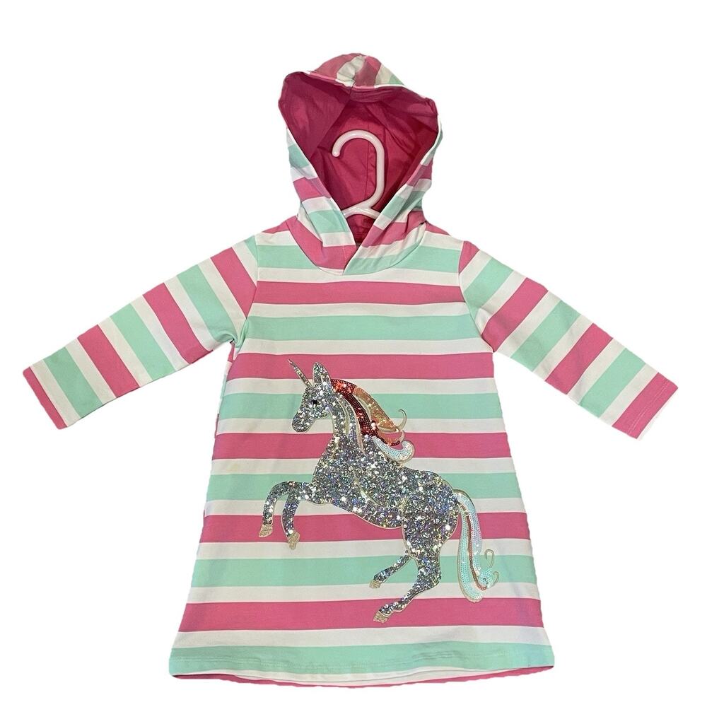 Girls Dress Sequin 4T Unicorn‎ Colorful Rainbow Hoodie Long Sleeve Stretch
